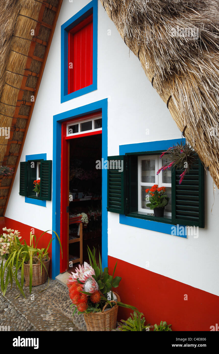Traditional A frame house Santana, Madeira. Stock Photo