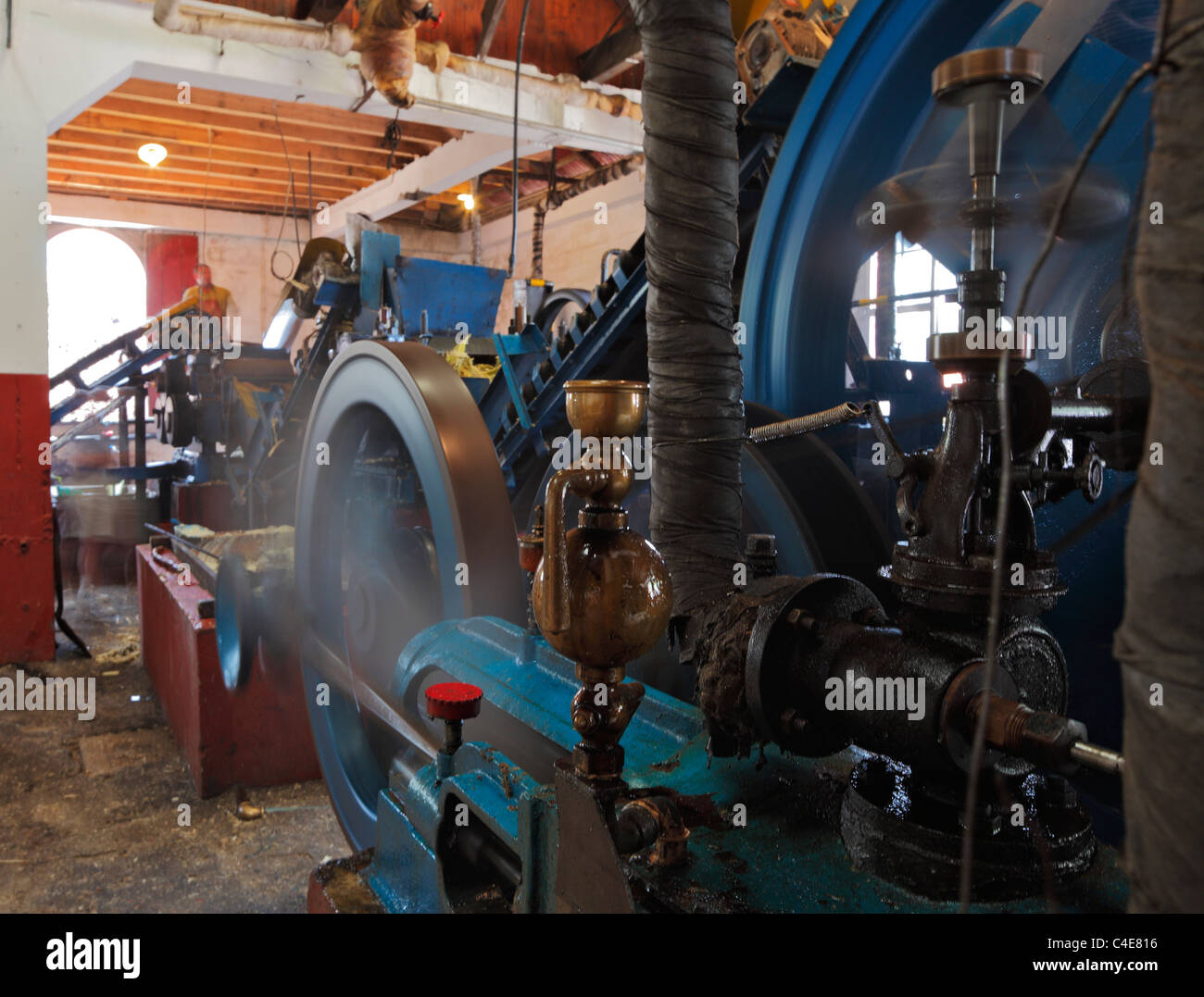 Machinery in a working sugar cane factory, Madeira. Stock Photo