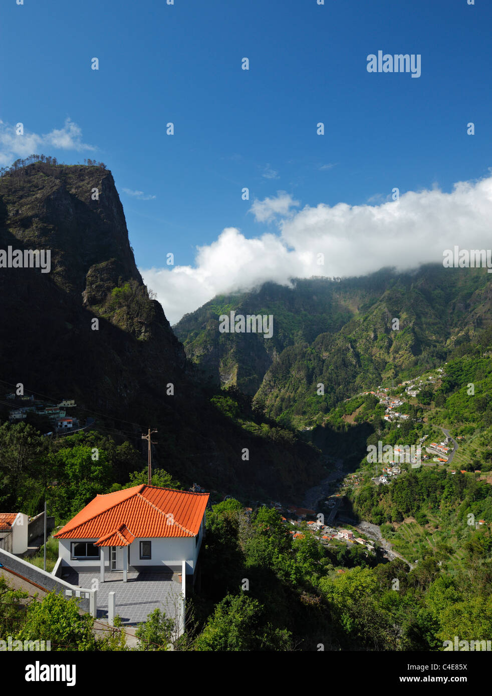 The Nuns Valley Madeira, looking up towards Eira do Serrado. Stock Photo
