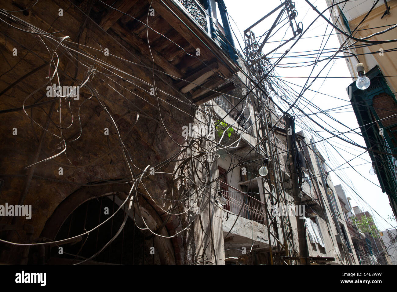 market in Lahoreelectricity wires in Lahore, Pakistan Stock Photo