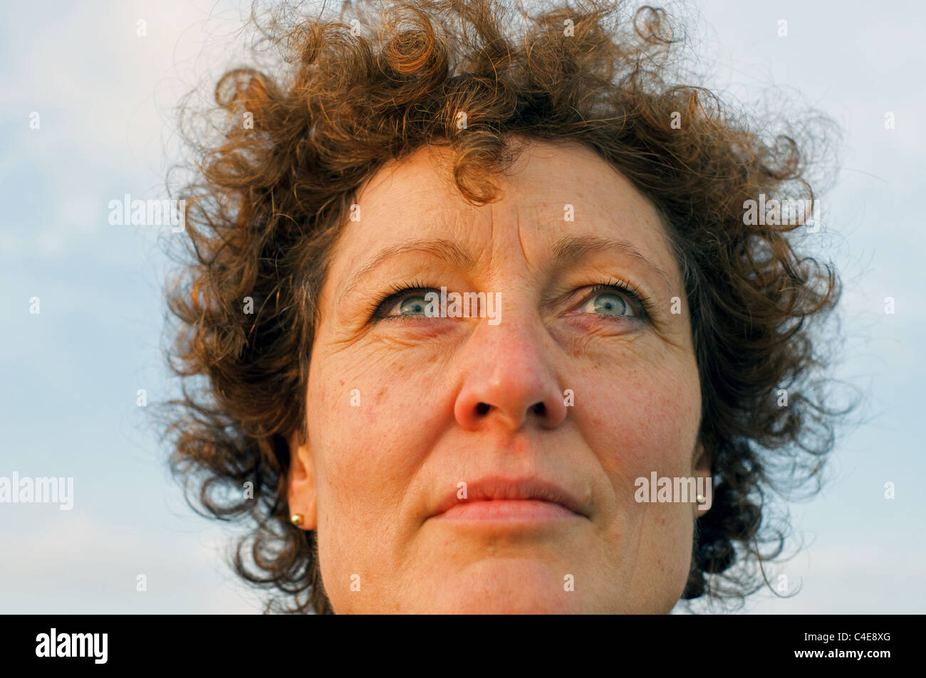 Middle Aged Woman With Short Curly Hair Stock Photo 37193704 Alamy