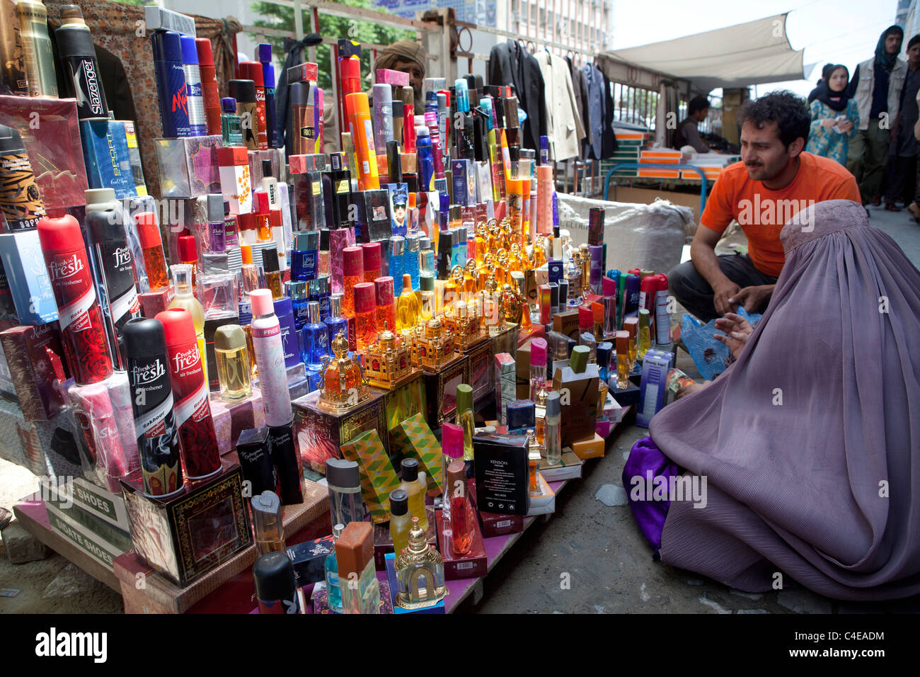 woman buying parfum in kabul. Stock Photo