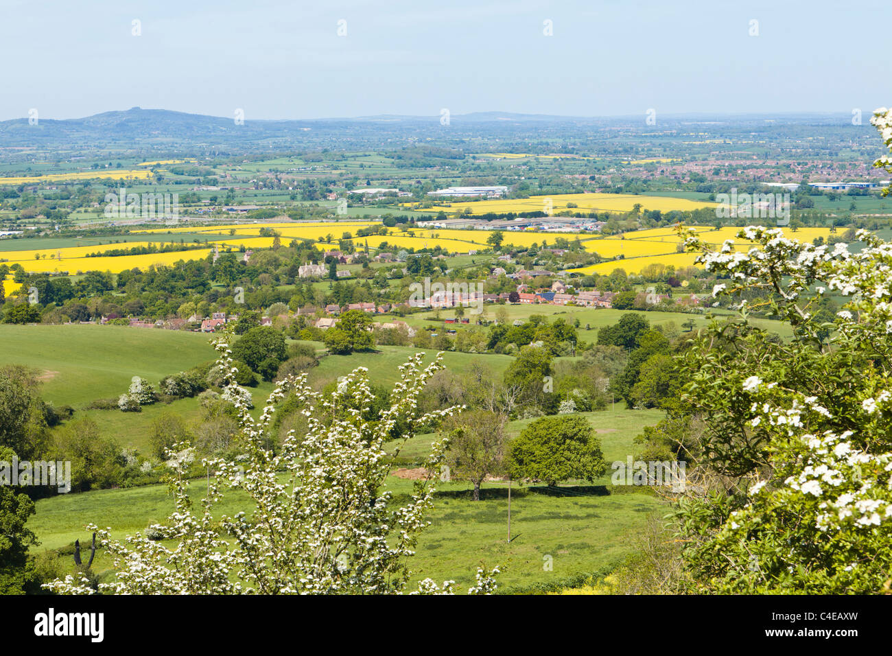 The view across the Severn Vale to the Forest of Dean from Haresfield Hill, Gloucestershire  - Haresfield is in the foreground Stock Photo