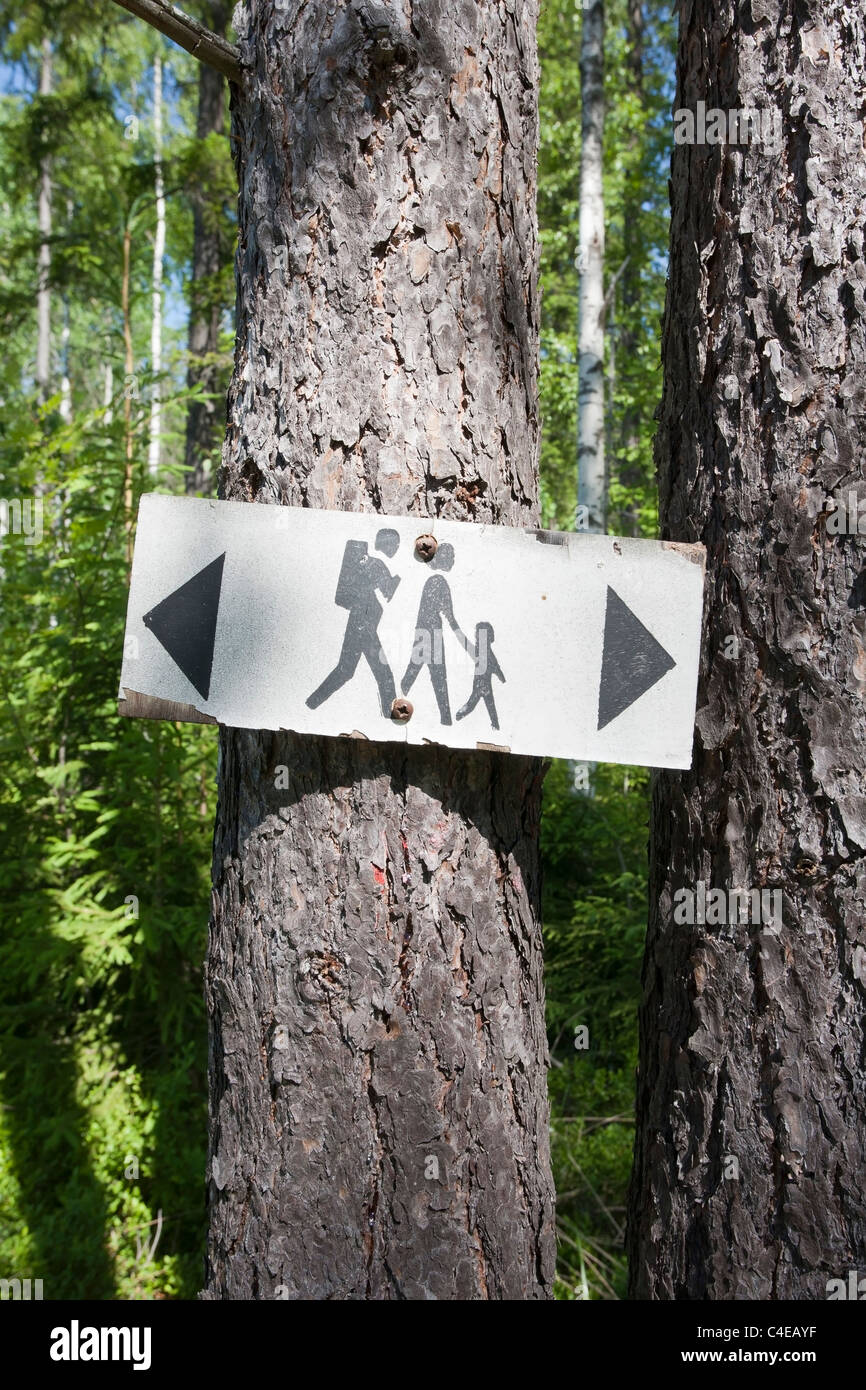 Old hiking route sign, Finland Stock Photo
