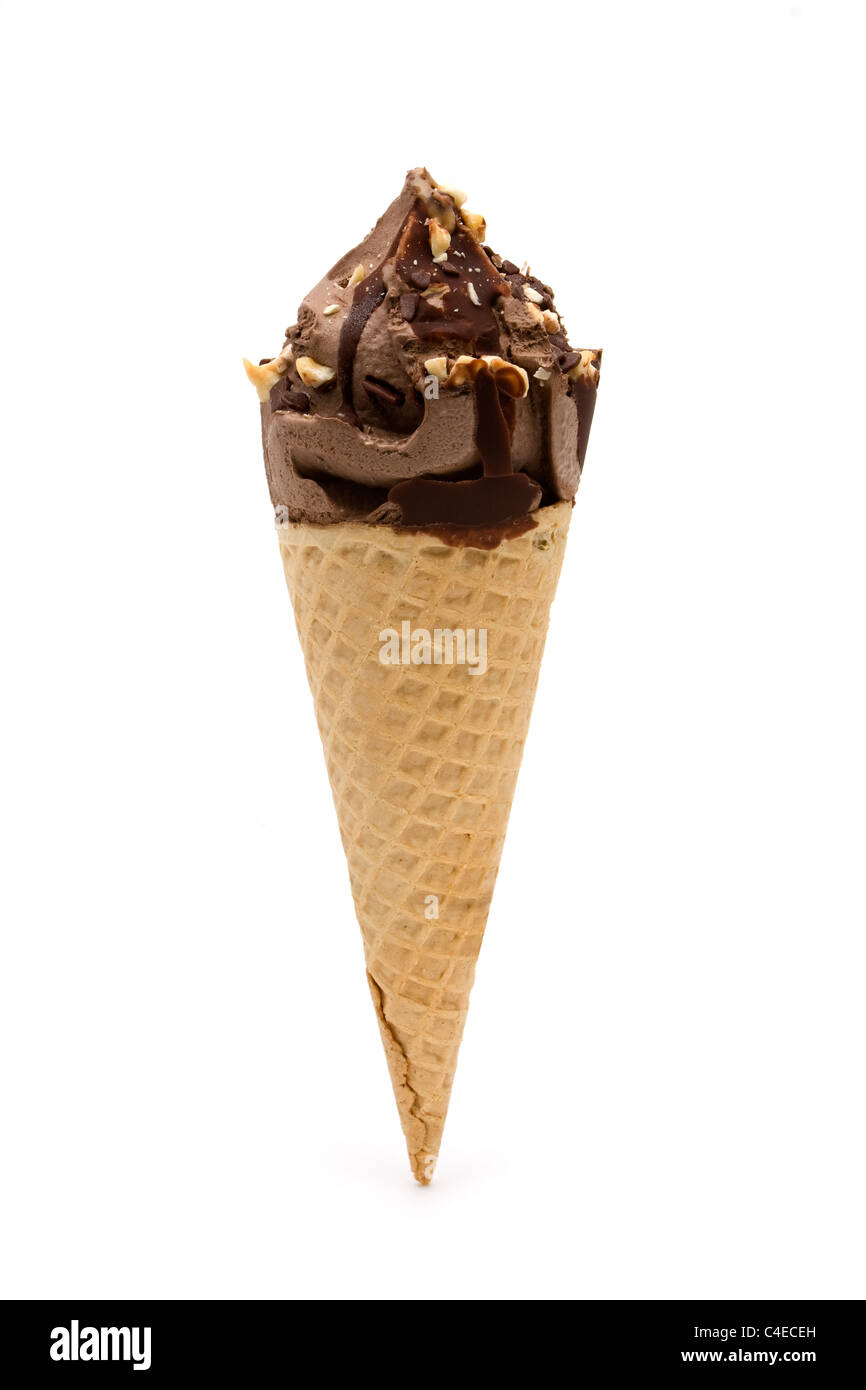 Single chocolate ice cream with sprinkles isolated on white Stock Photo