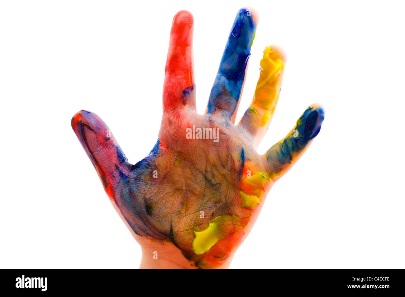 object on white - Childrens hand in the paint Stock Photo