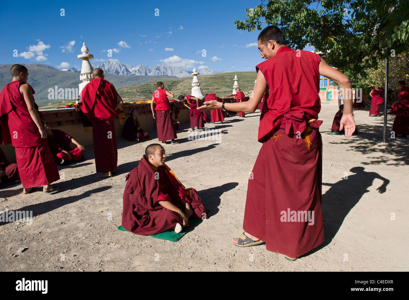 Philosophical debate, Ganzi monastery, Ganzi, Sichuan, China Stock Photo