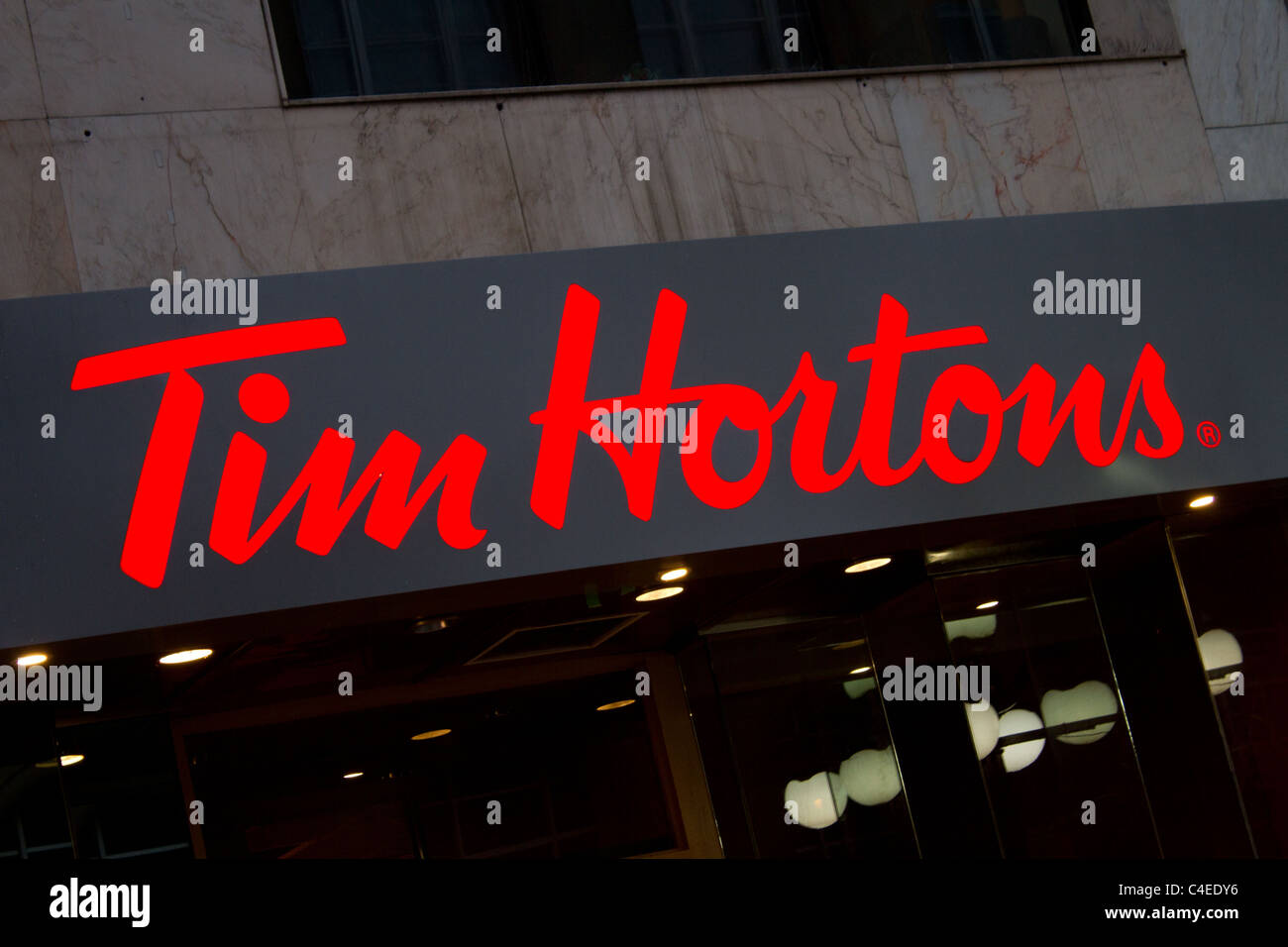 'tim hortons' store sign logo coffee shop Stock Photo
