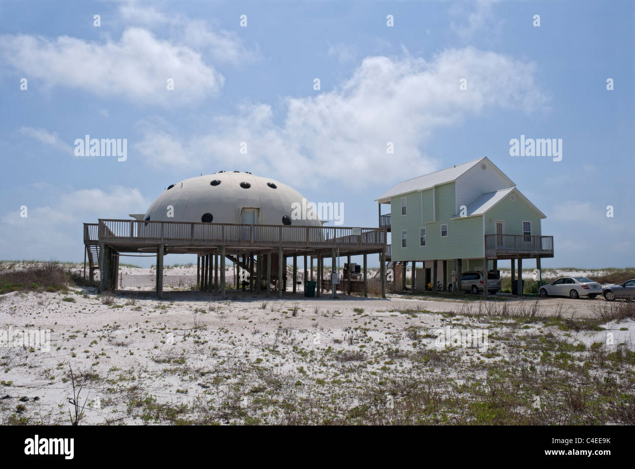 The Dome Home is a uniquely designed beach house built to withstand coastal hurricanes along the Florida Gulf Coast. Stock Photo