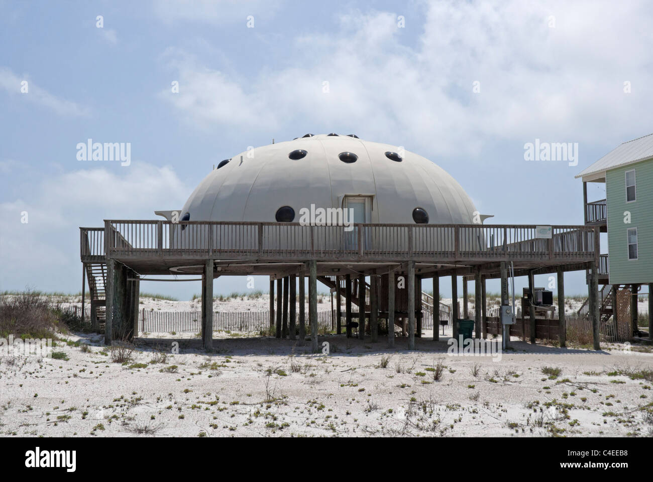 The Dome Home is a uniquely designed beach house built to withstand coastal hurricanes along the Florida Gulf Coast. Stock Photo