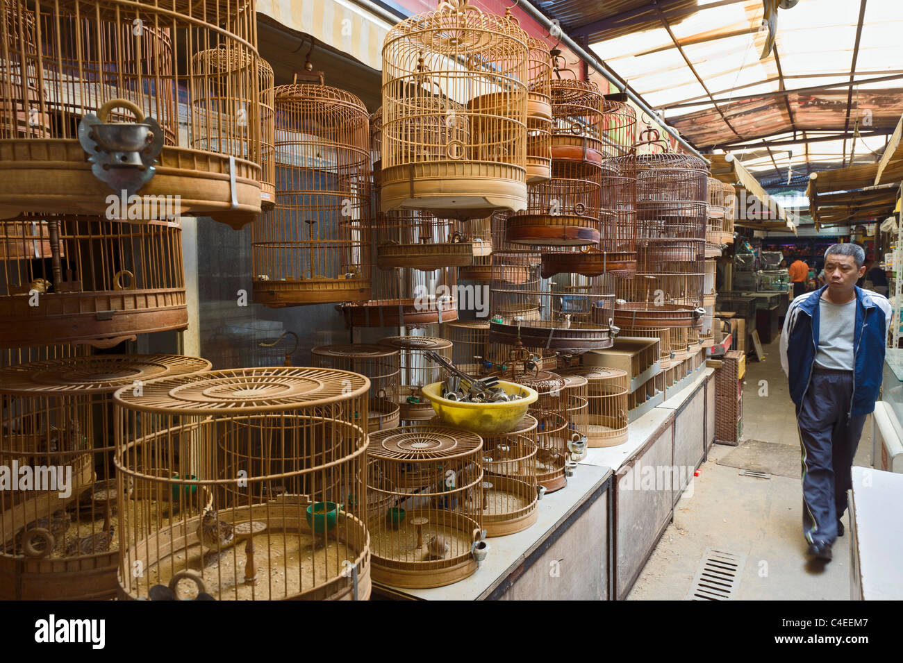 Birdcages at the Bird and Insect Market, Xizang Road, Shanghai, China Stock Photo