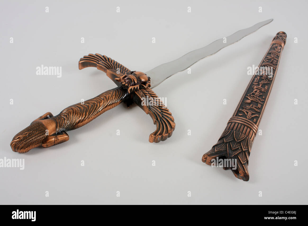 A ceremonial athame for ritual use and as a lethal weapon. A knife has a sharp blade usually made of stainless steel. Stock Photo