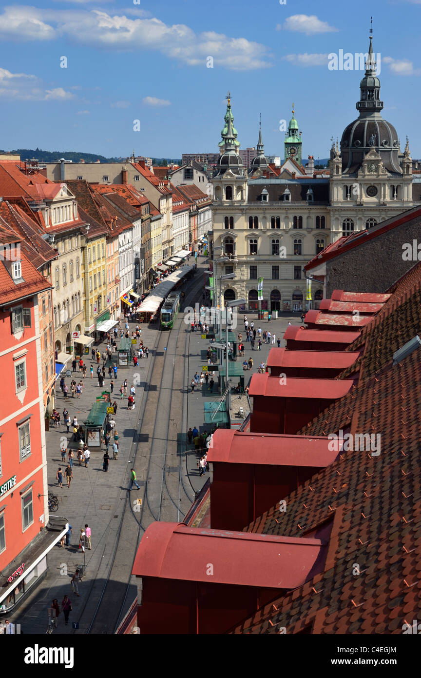 Town square, main street and the city hall of Graz, Austria AT Stock ...