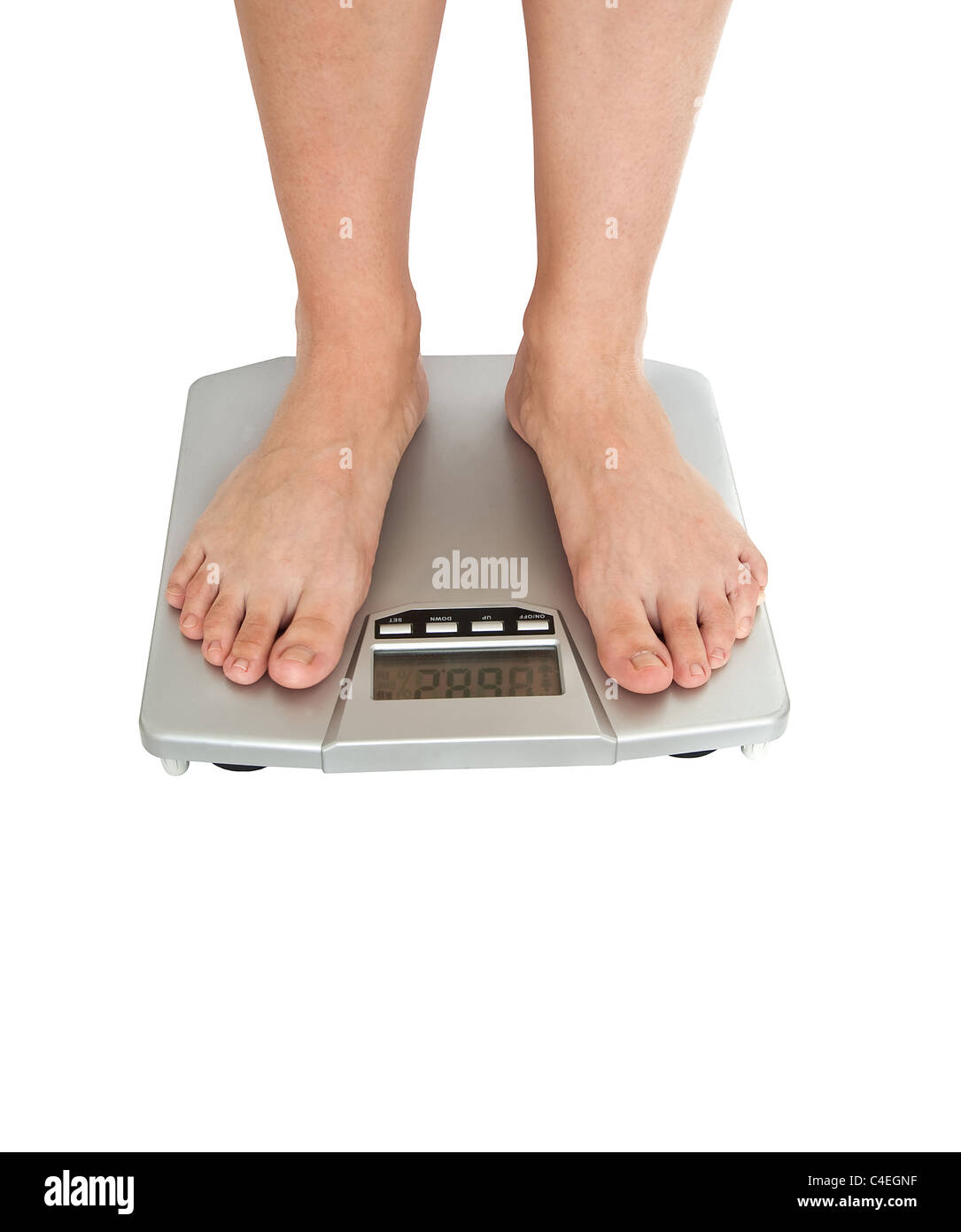 feet on weight scale Stock Photo