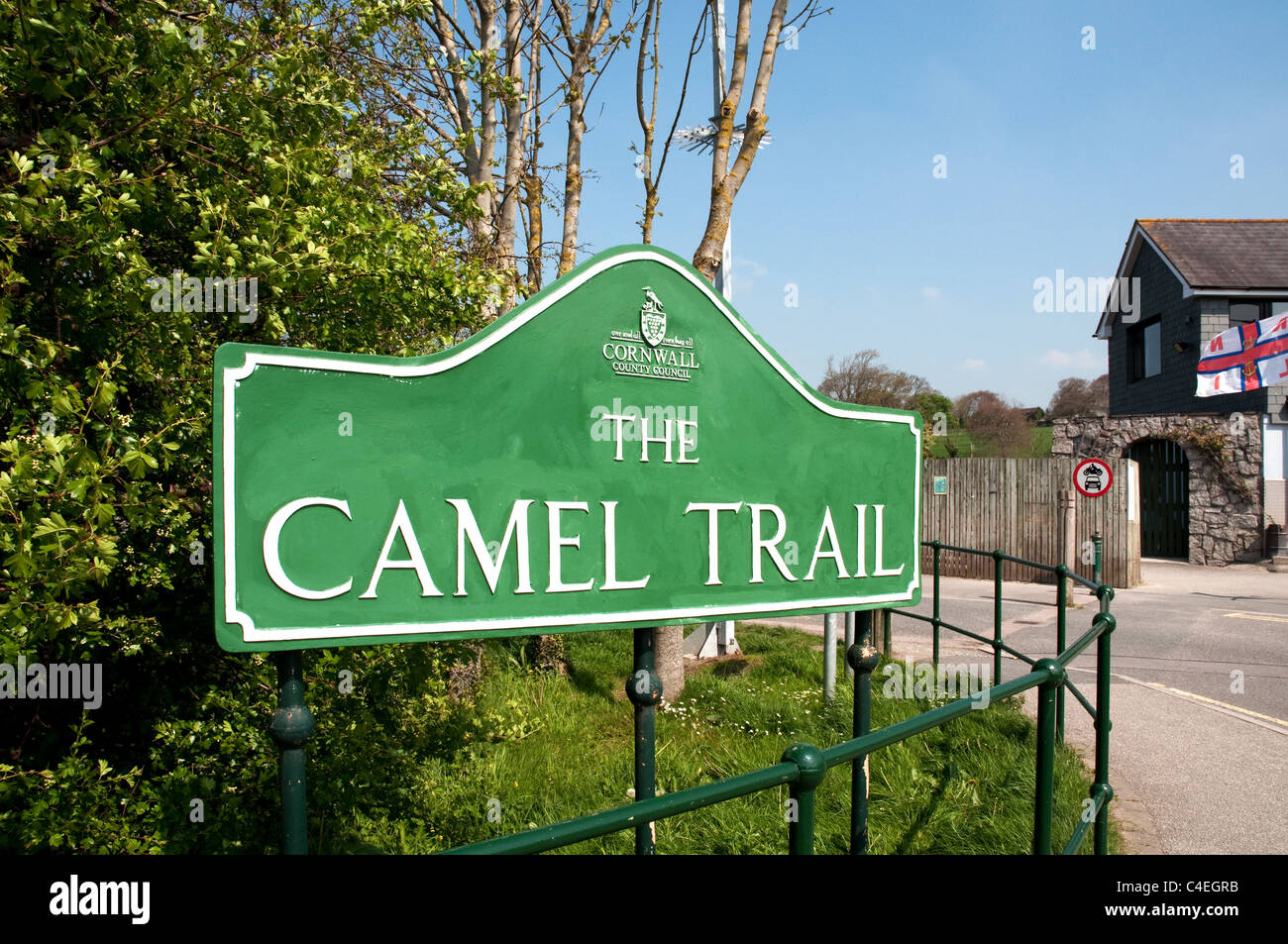 The Camel Trail sign at Wadebridge in Cornwall, UK Stock Photo