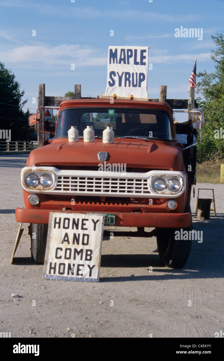 Vermont. Maple syrup for sale along the side of road in old ford truck. 2008 © Bob Kreisel Stock Photo