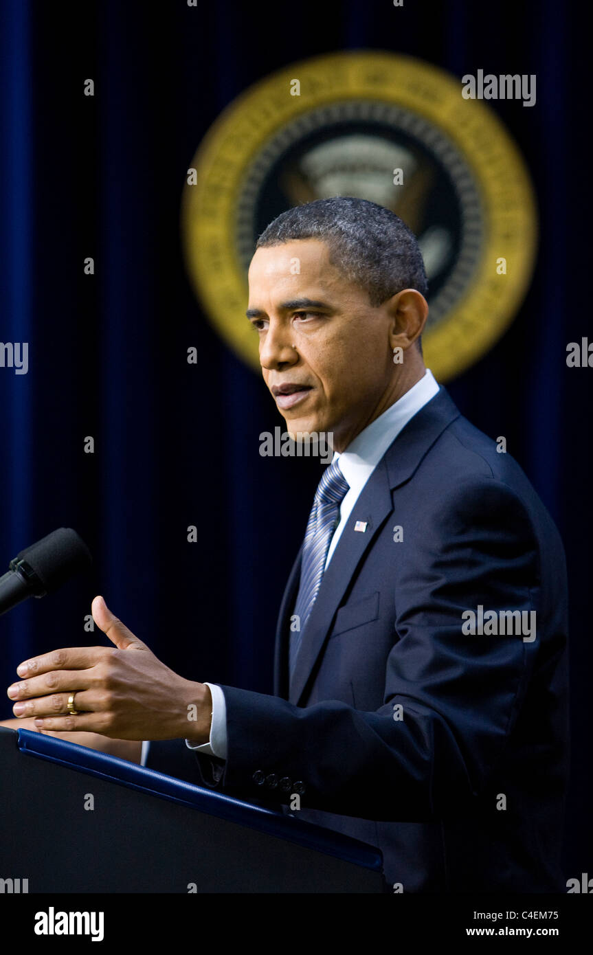 President Barack Obama participates in a press conference at the White House.  Stock Photo