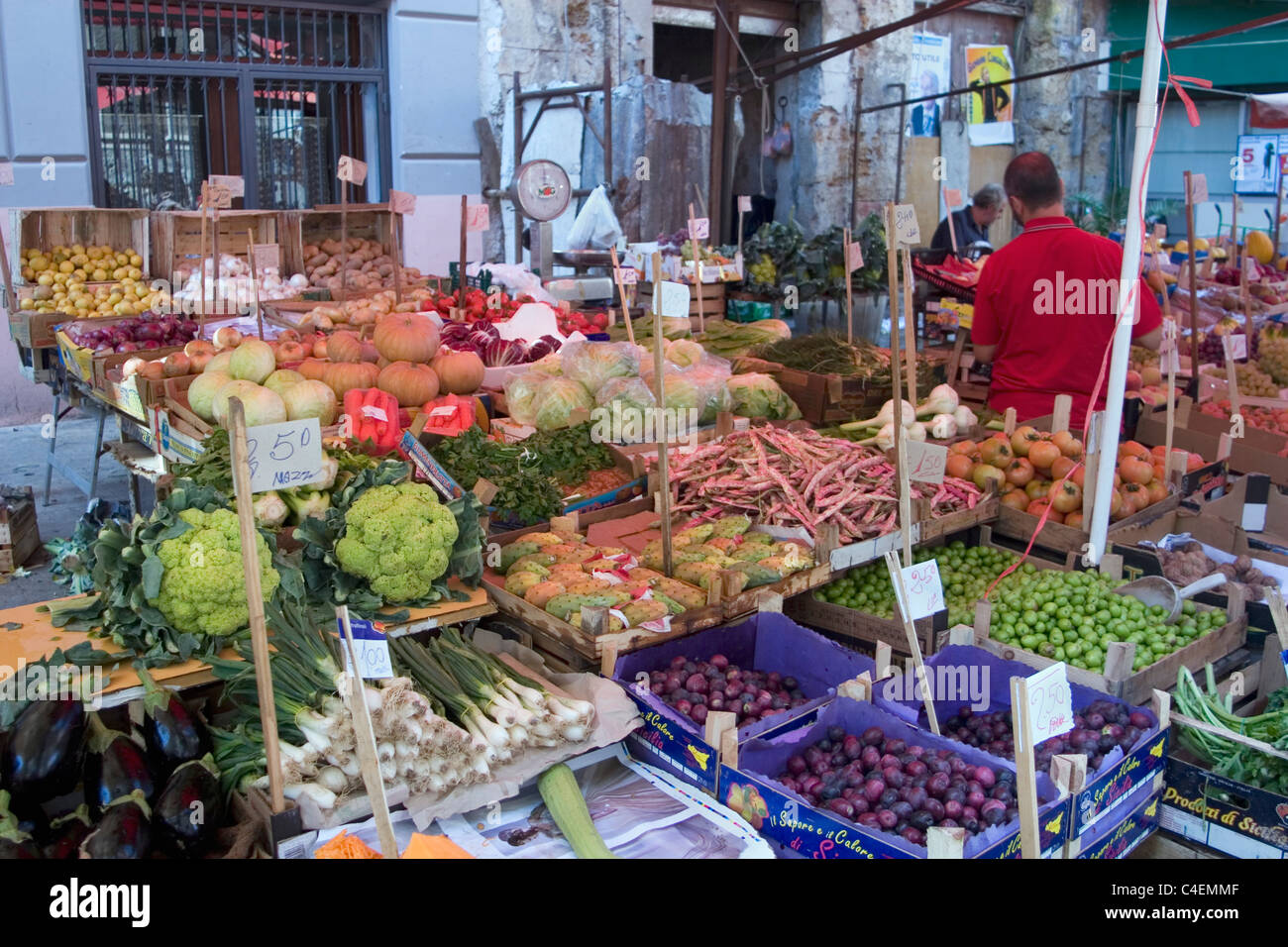 Fresh vegetables for sale in the public street market.Palermo,Sicily,Italy.. Stock Photo