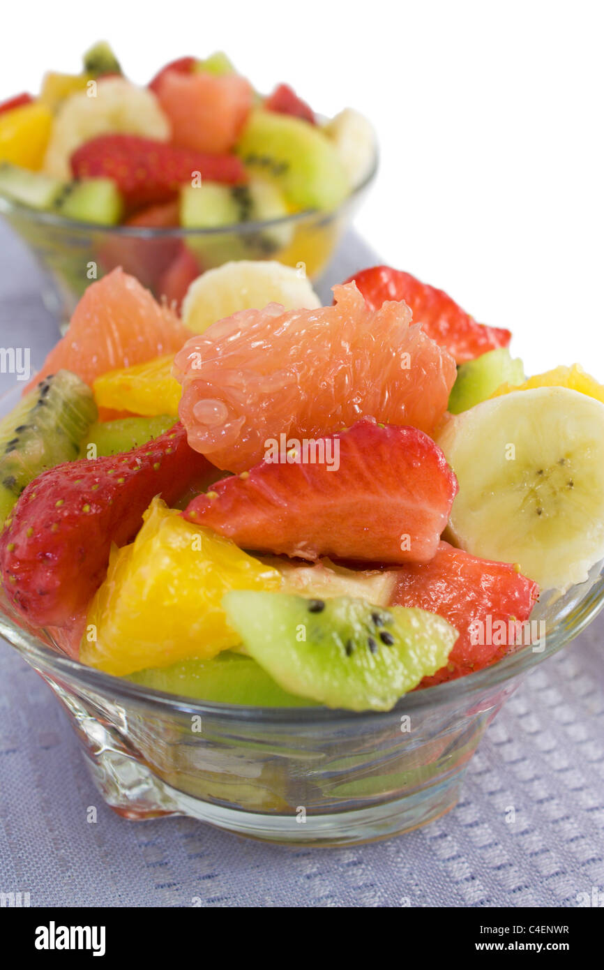 Fruit salad on a white background close-up Stock Photo