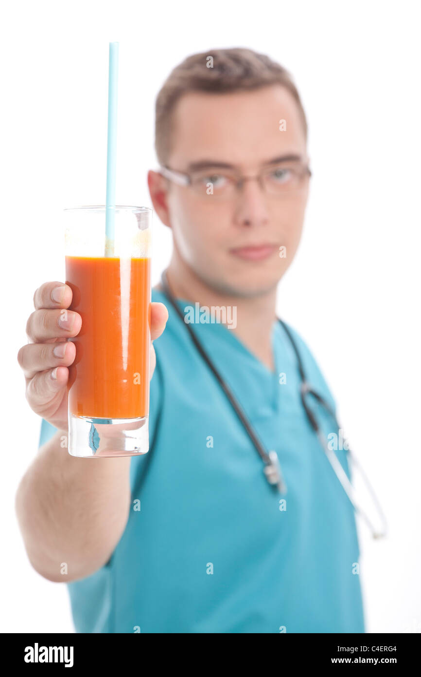 doctor recommending fresh squeezed antioxidant juice Stock Photo