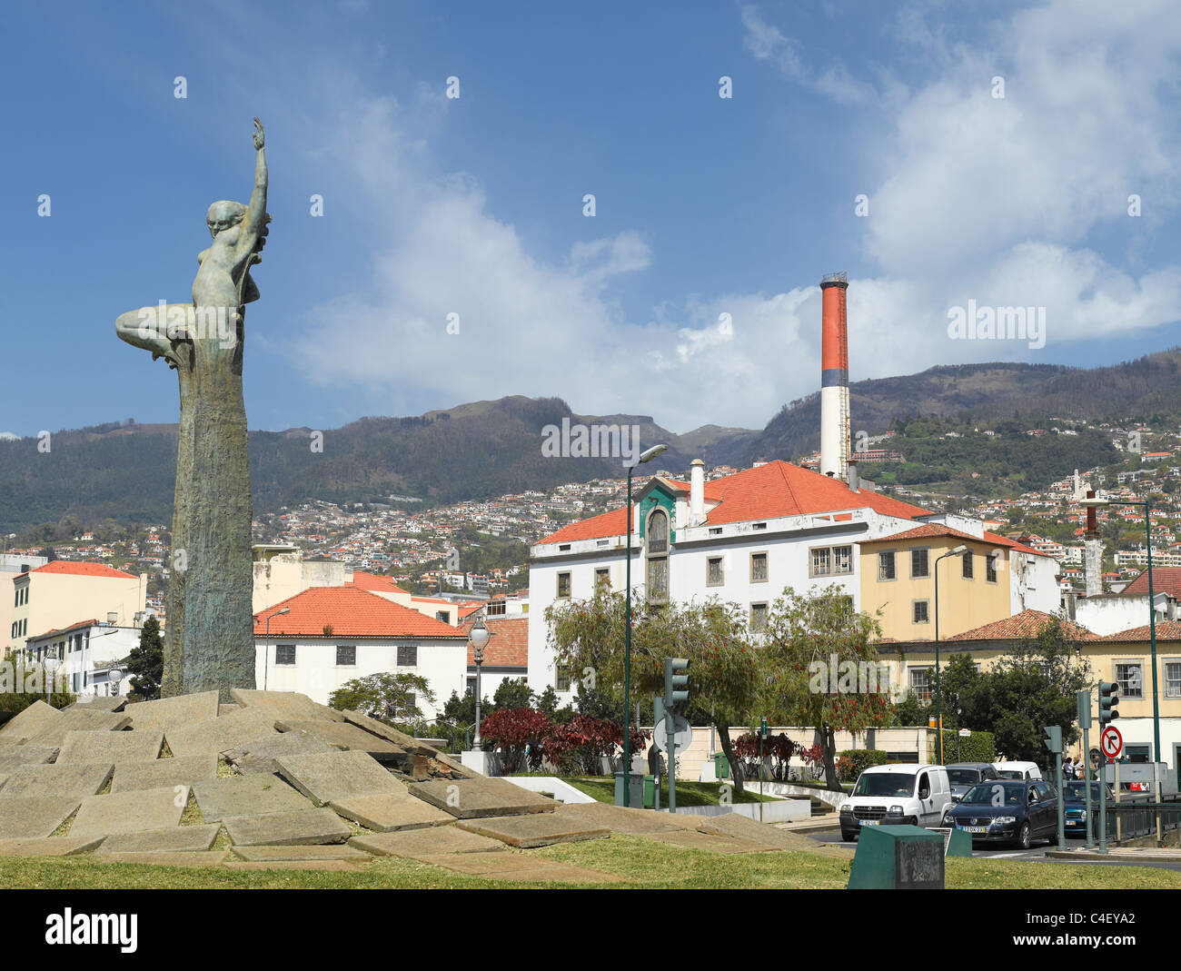 Statue on roundabout at Avenide do Mar Funchal Madeira Portugal EU Europe Stock Photo