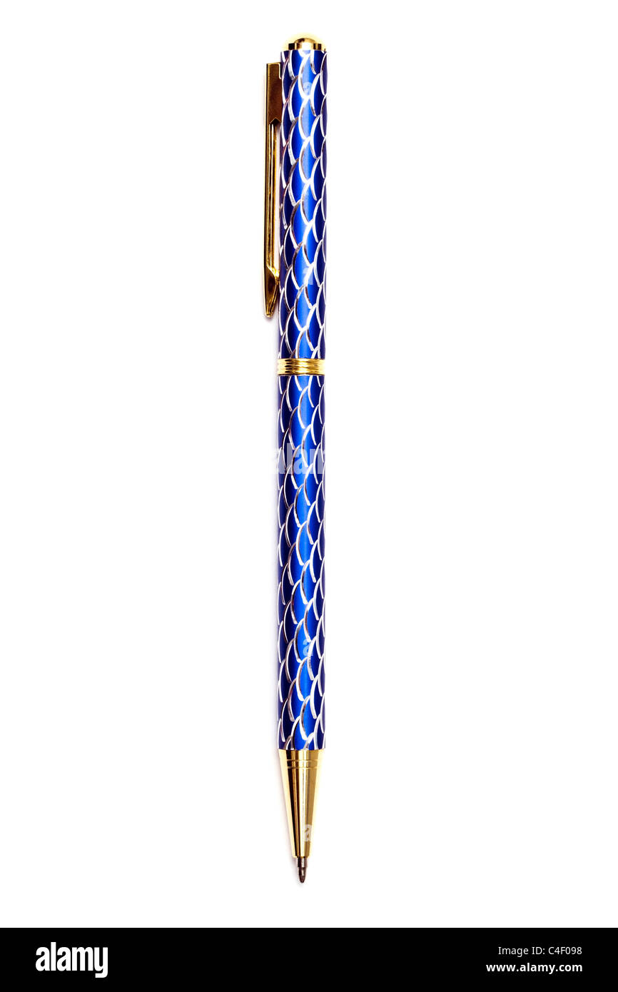 Blue ball point pen isolated on white background Stock Photo - Alamy