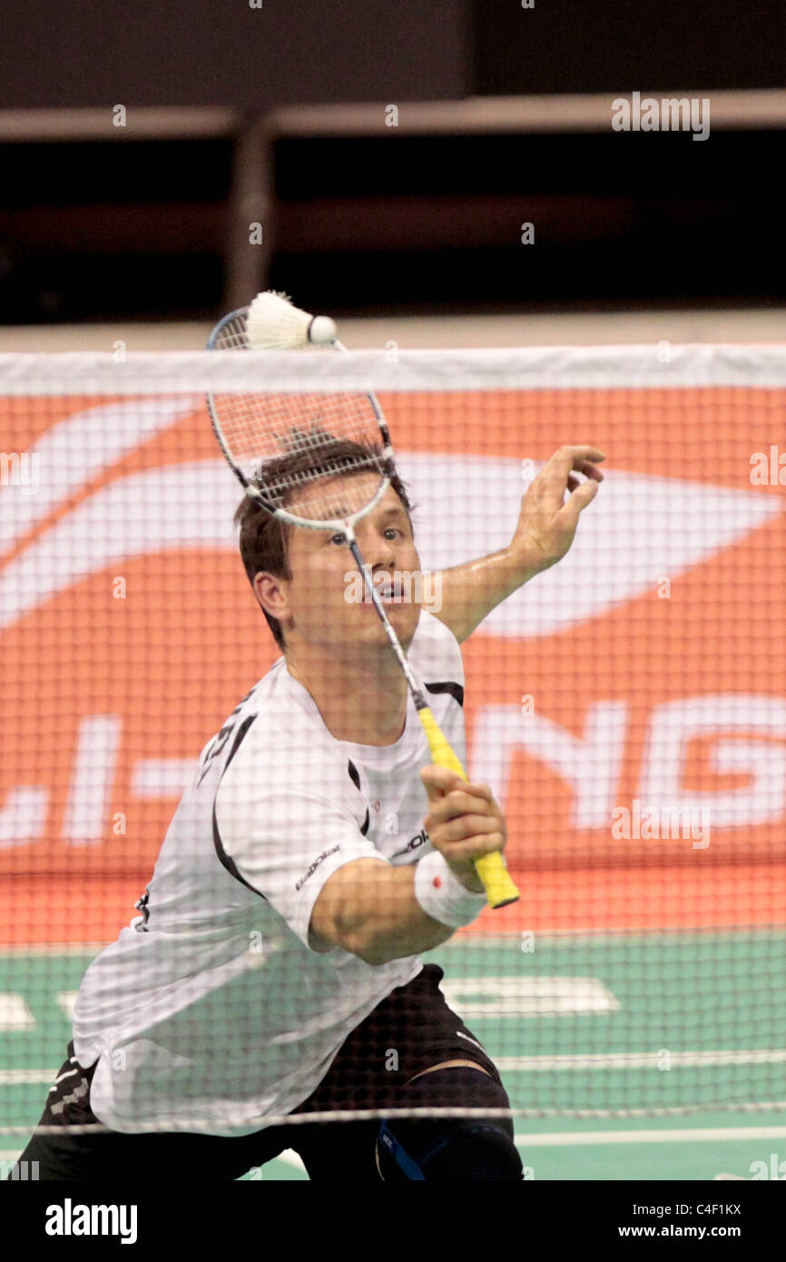 Peter Zauner during the Men's Doubles Qualification of the Li-Ning Singapore Open 2011. Stock Photo
