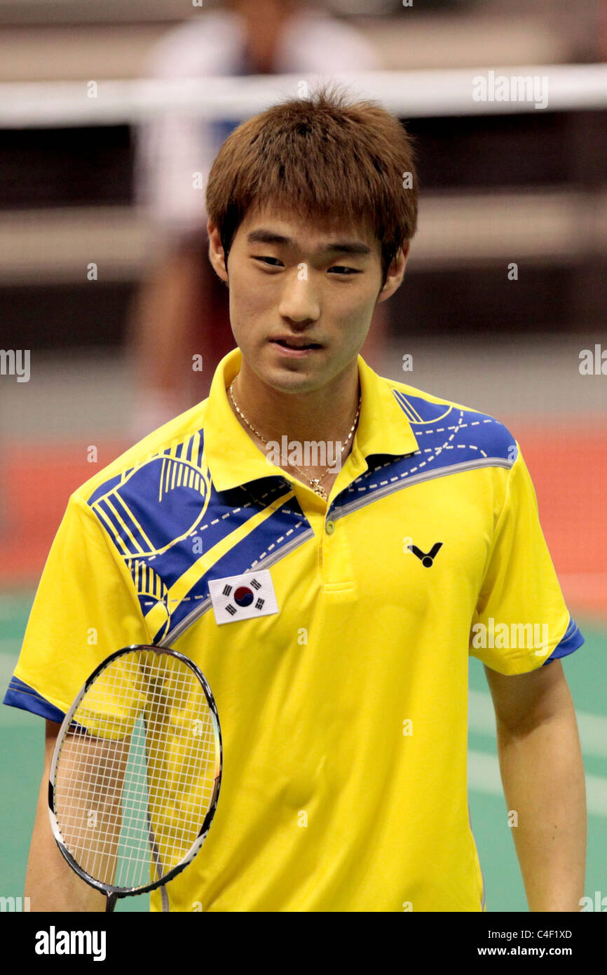Cho Gun Woo during the Men's Doubles Qualification of the Li-Ning Singapore Open 2011. Stock Photo