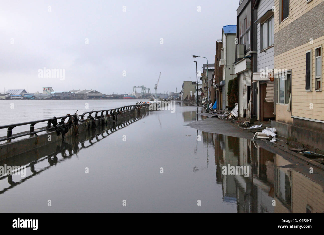 A flooding caused by the earthquake 11th March 2011 Ishinomaki city Miyagi Japan Stock Photo