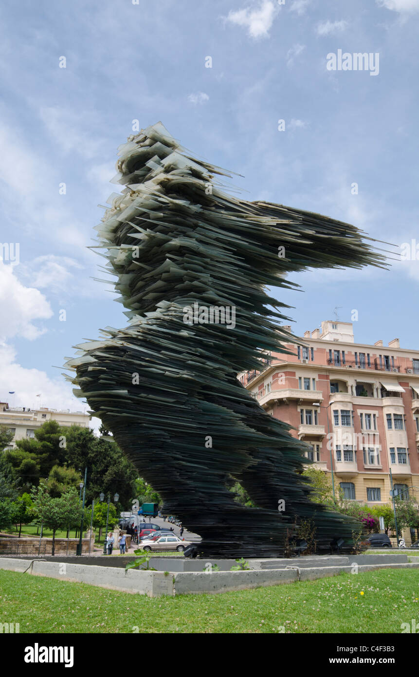 Runner stacked glass sculpture by Costas Varotsos, Athens, Greece