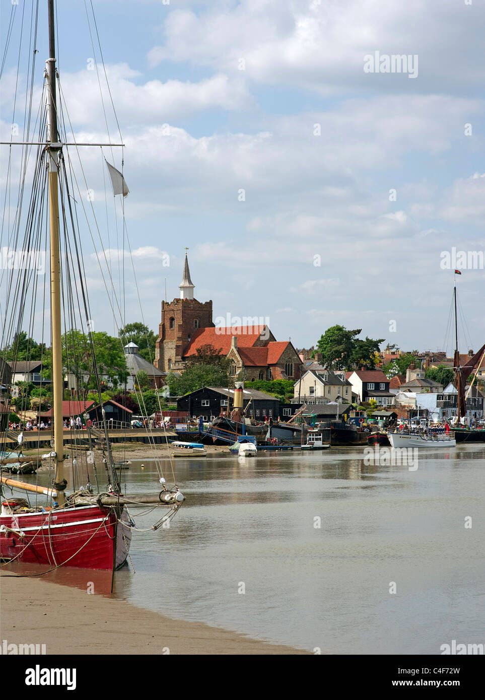 Boats on the Blackwater with the Essex town of Malden behind Stock Photo