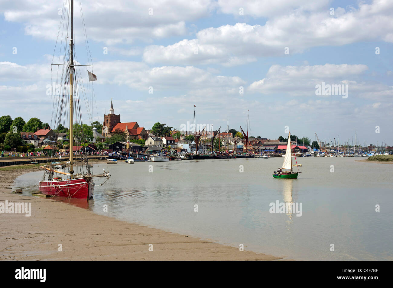 Boats on the Blackwater with the Essex town of Malden behind Stock Photo