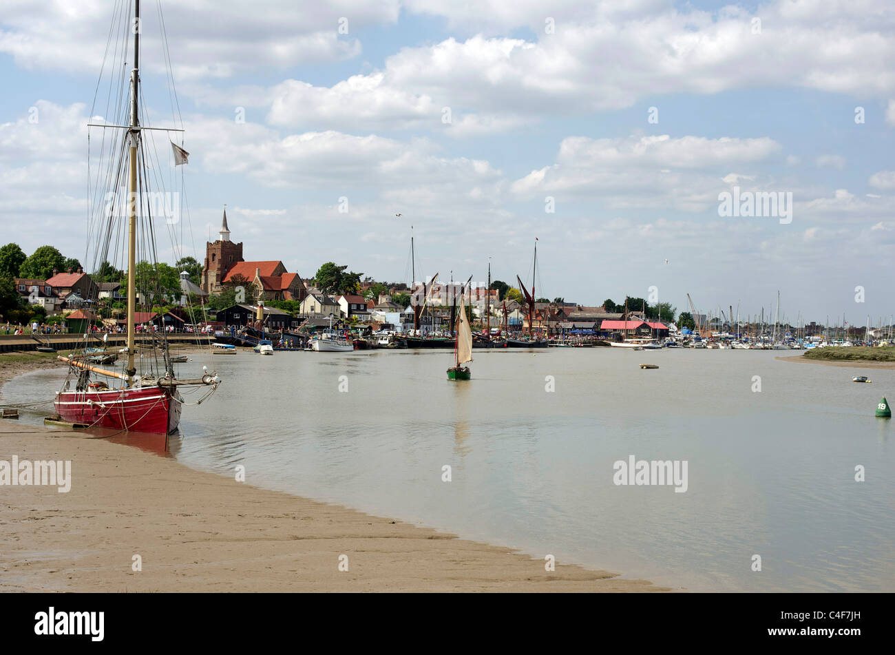 Boats on the Blackwater with the Essex town of Malden behind Stock Photo