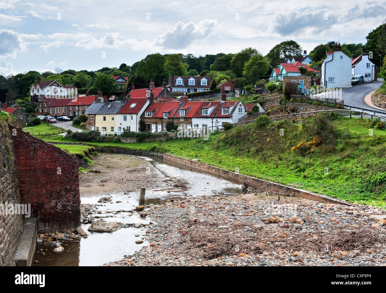 Row Beck and the village of Sandsend near Whitby Stock Photo Alamy