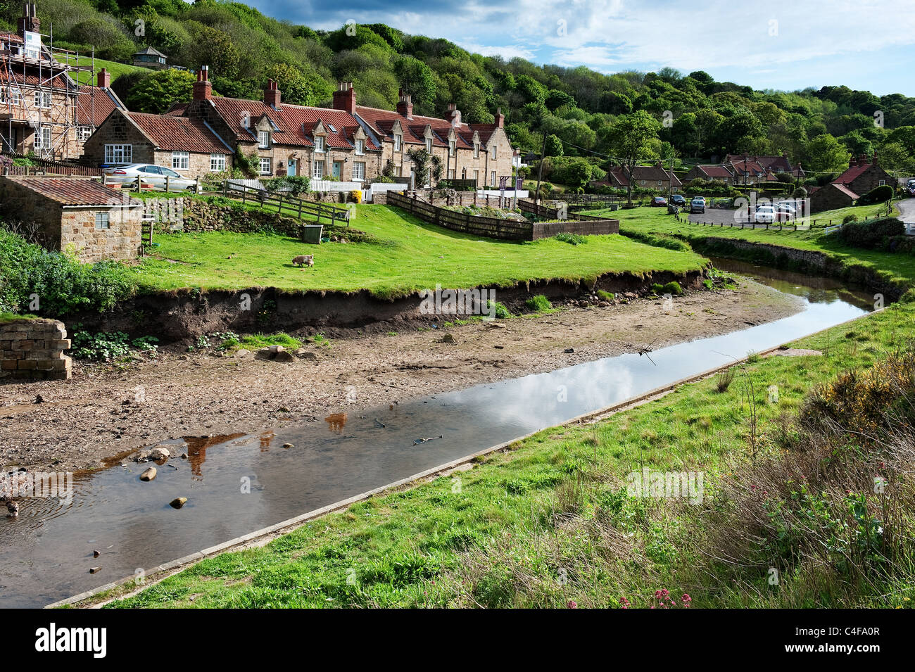 Row Beck and the village of Sandsend near Whitby Stock Photo Alamy