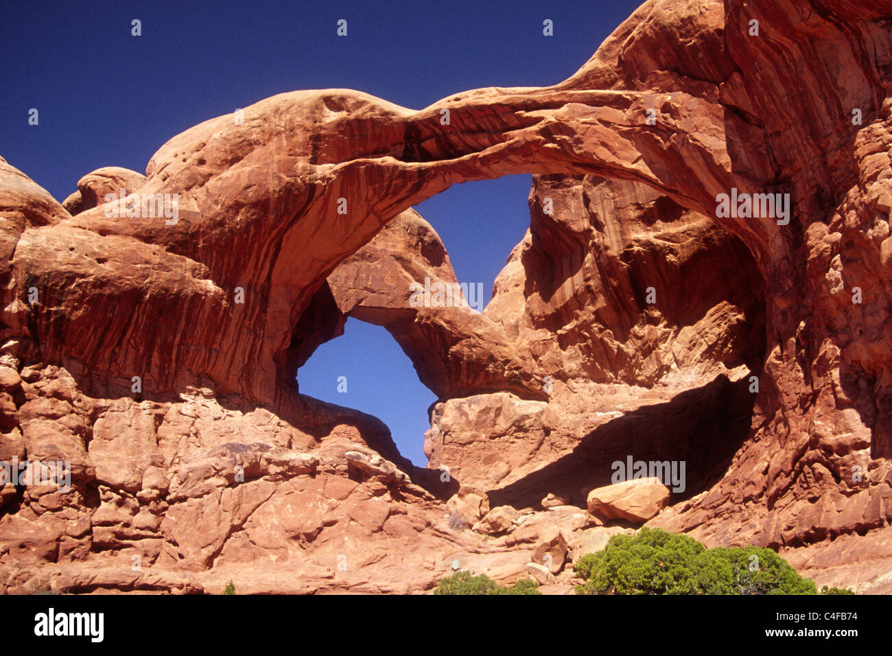 Double Arch natural rock arches.Arches National Park, Utah.. Stock Photo