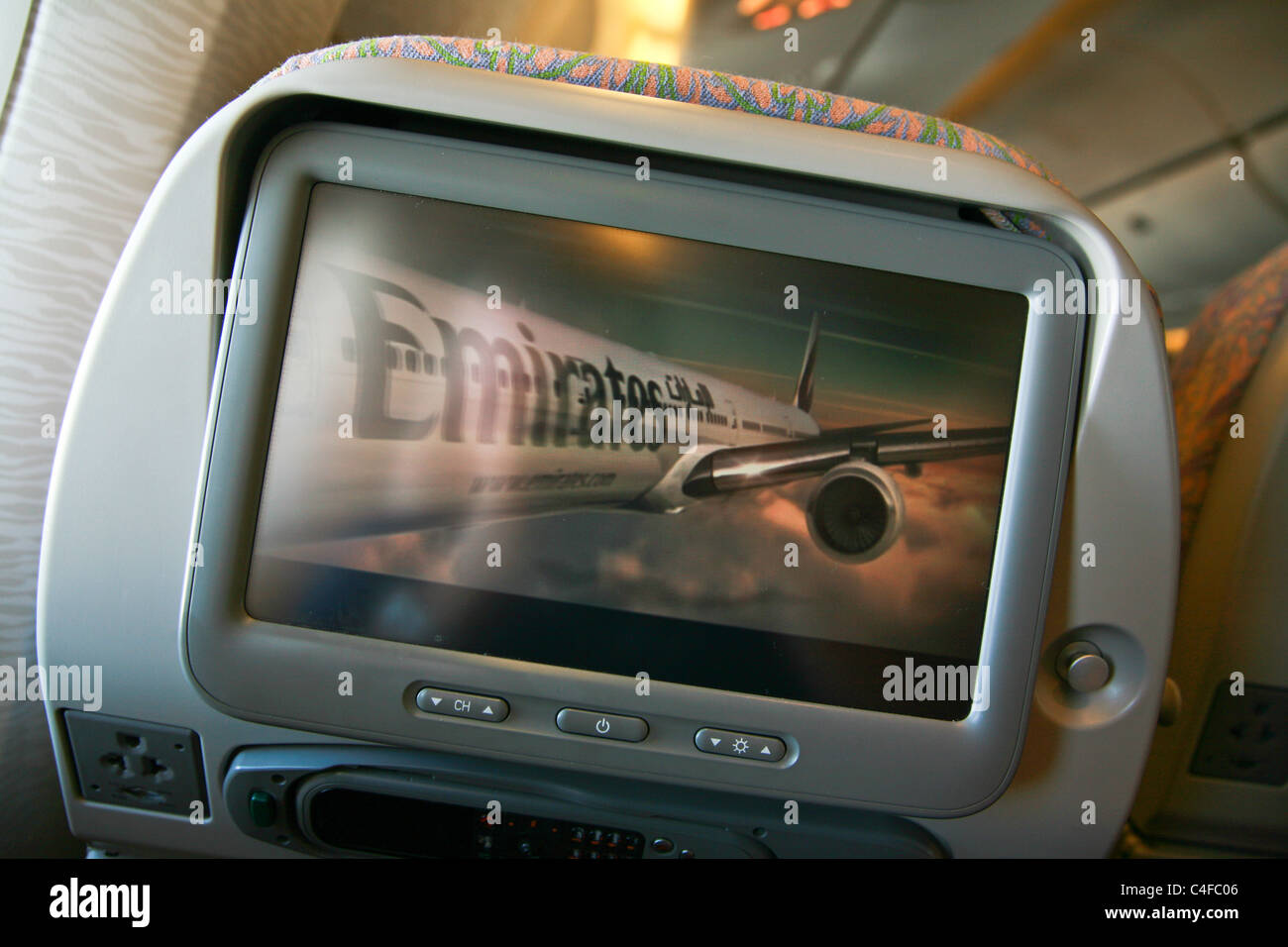 Seat back video inflight entertainment in flight Stock Photo Alamy