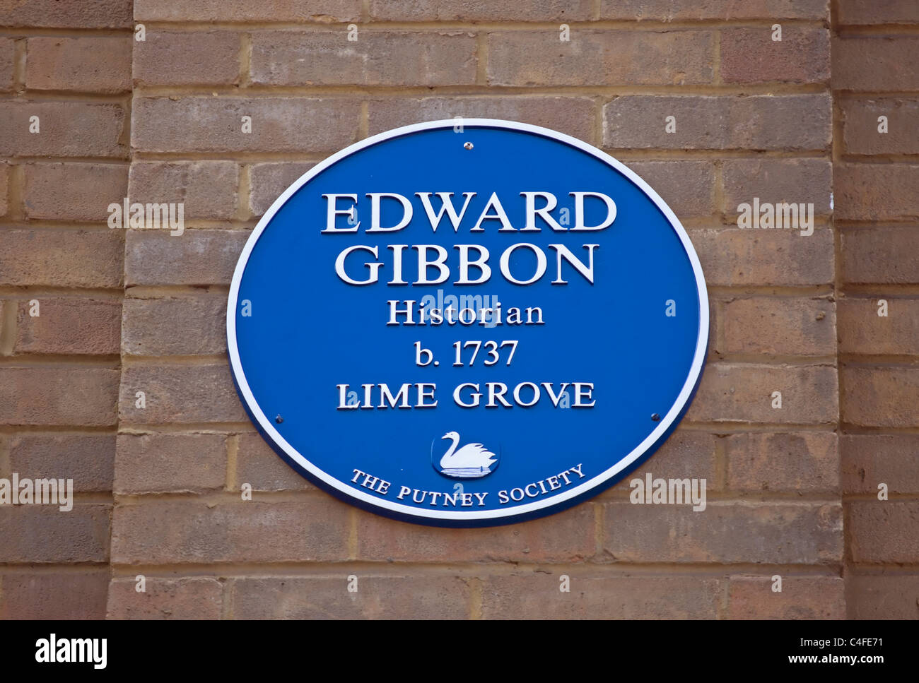 putney society blue plaque marking the birthplace of historian edward gibbon in 1737, in putney