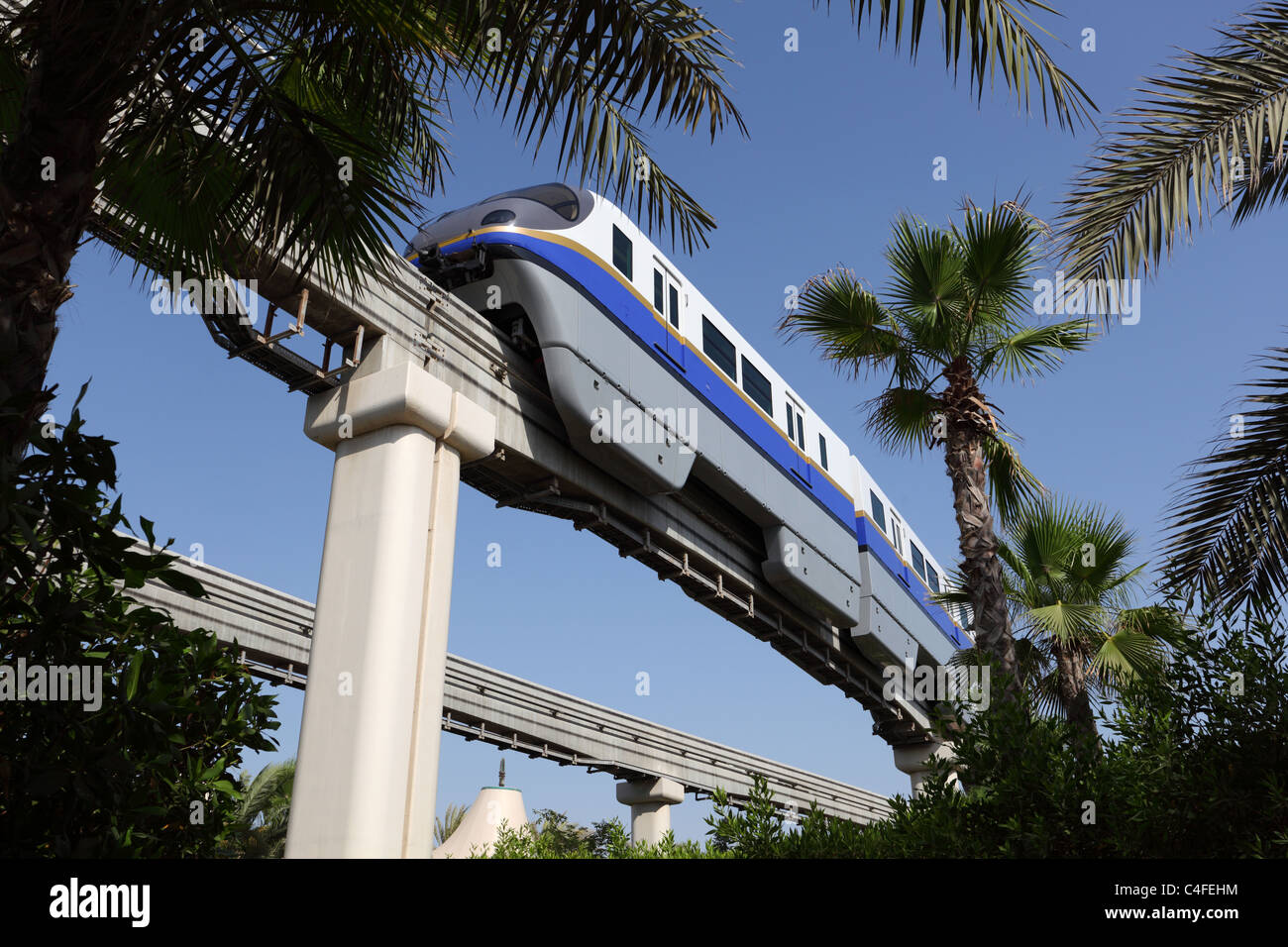 Palm Jumeirah Monorail train in Dubai, United Arab Emirates Stock Photo