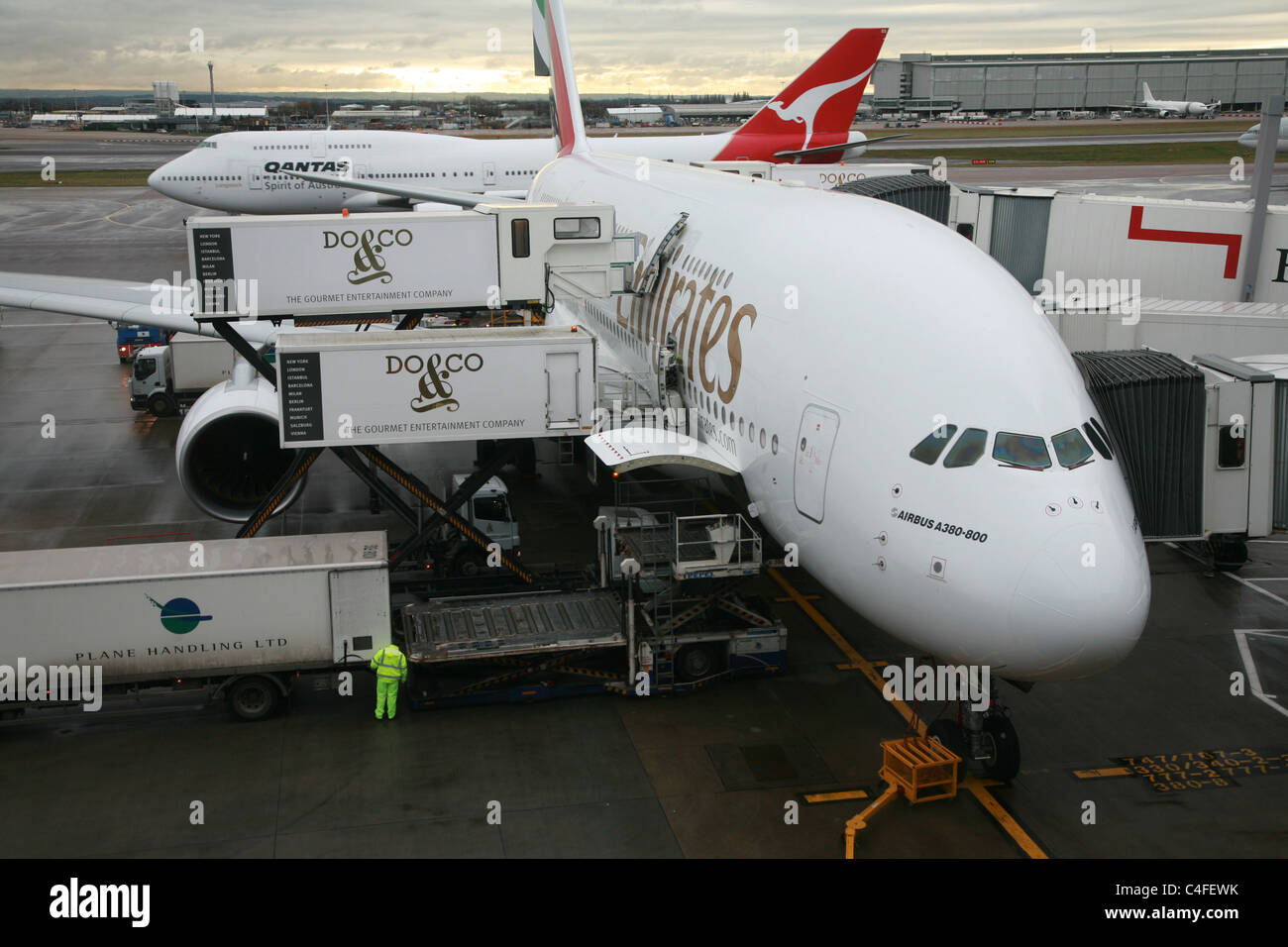Emirates airbus A380 heathrow airport gate london Stock Photo Alamy