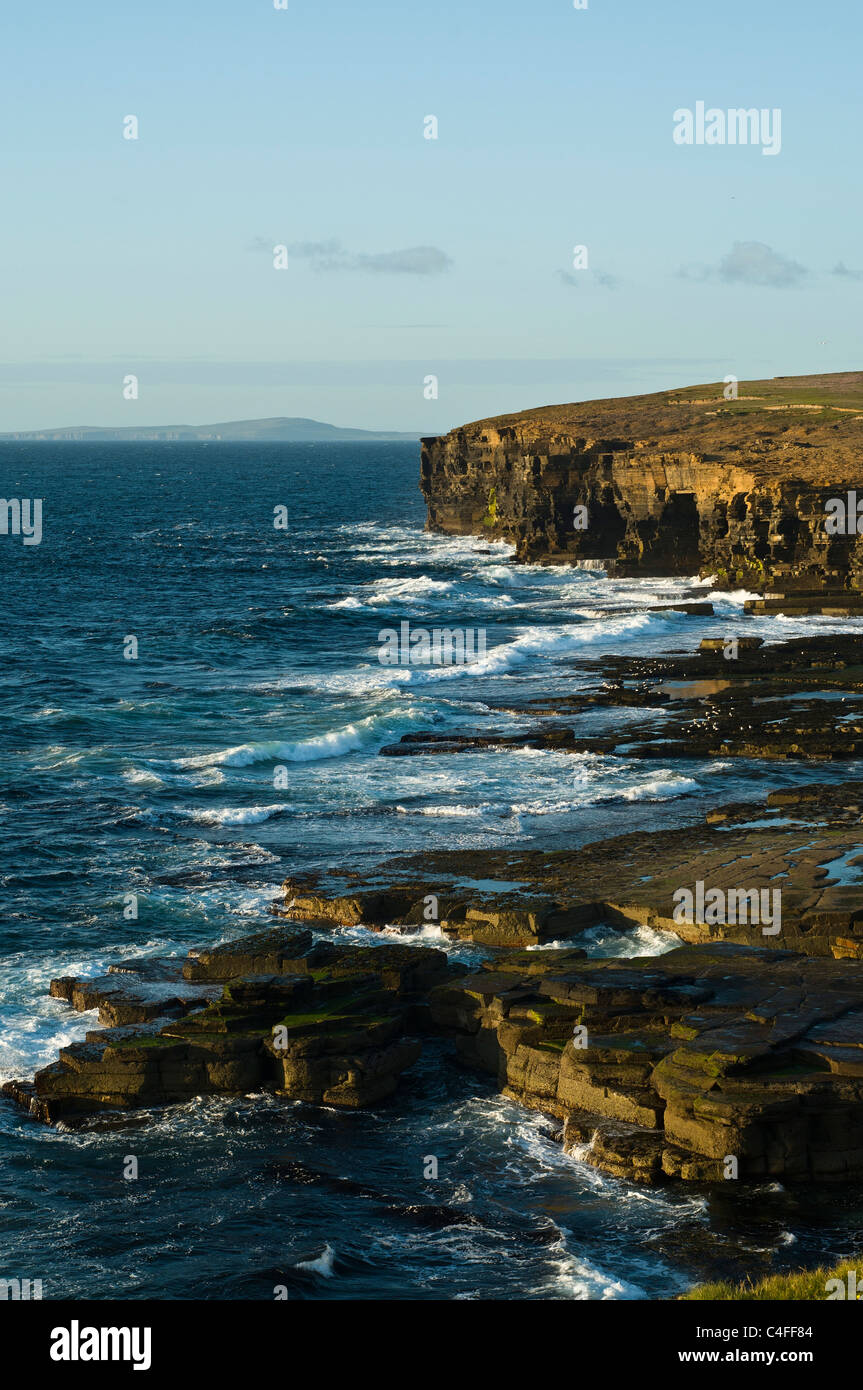 dh  BIRSAY ORKNEY Skea Point north coast seacliffs surf waves breaking Stock Photo