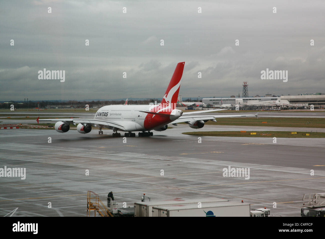Qantas airbus A380 heathrow airport gate london Stock Photo Alamy