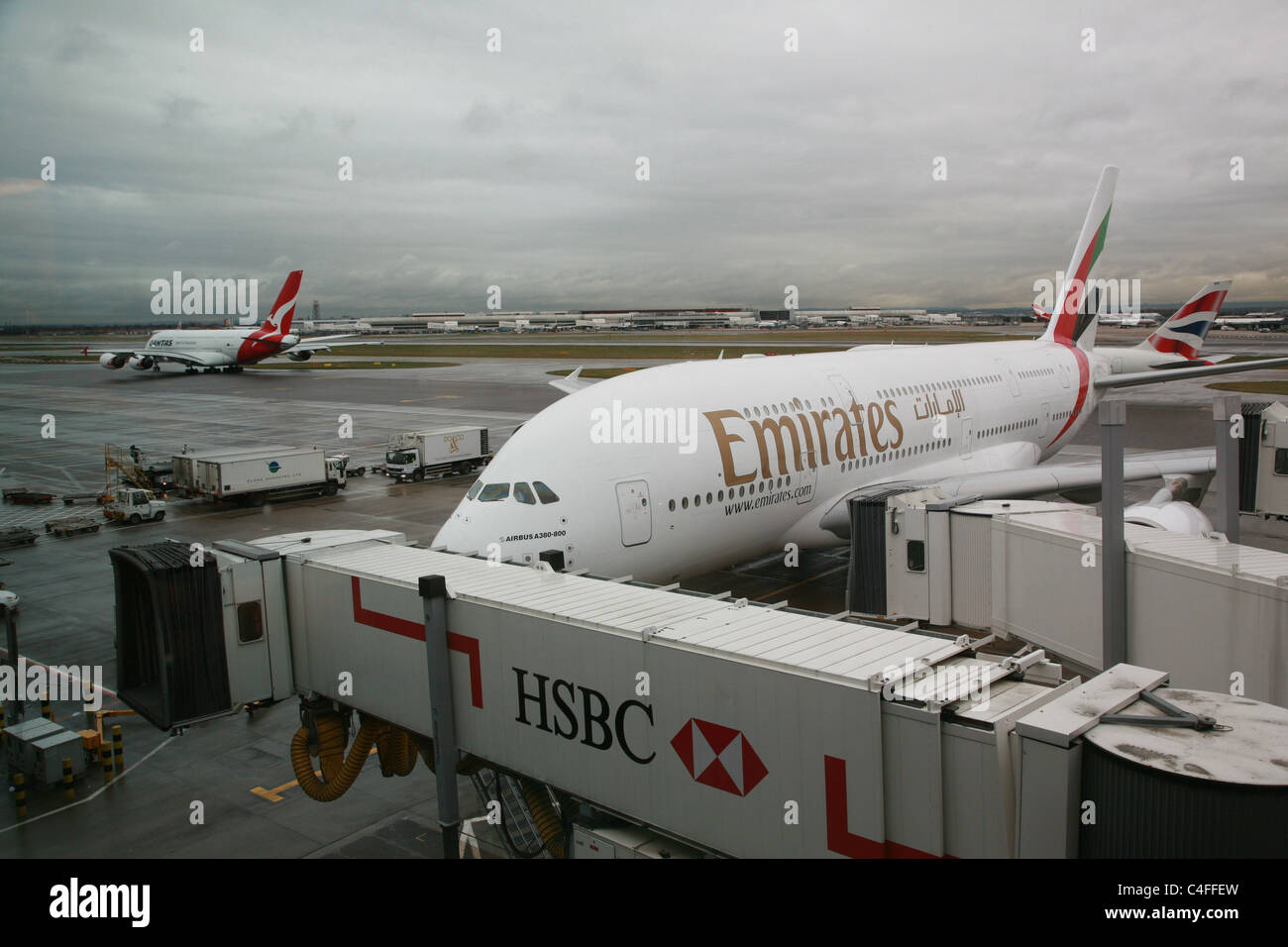 Emirates airbus A380 heathrow airport gate london Stock Photo Alamy