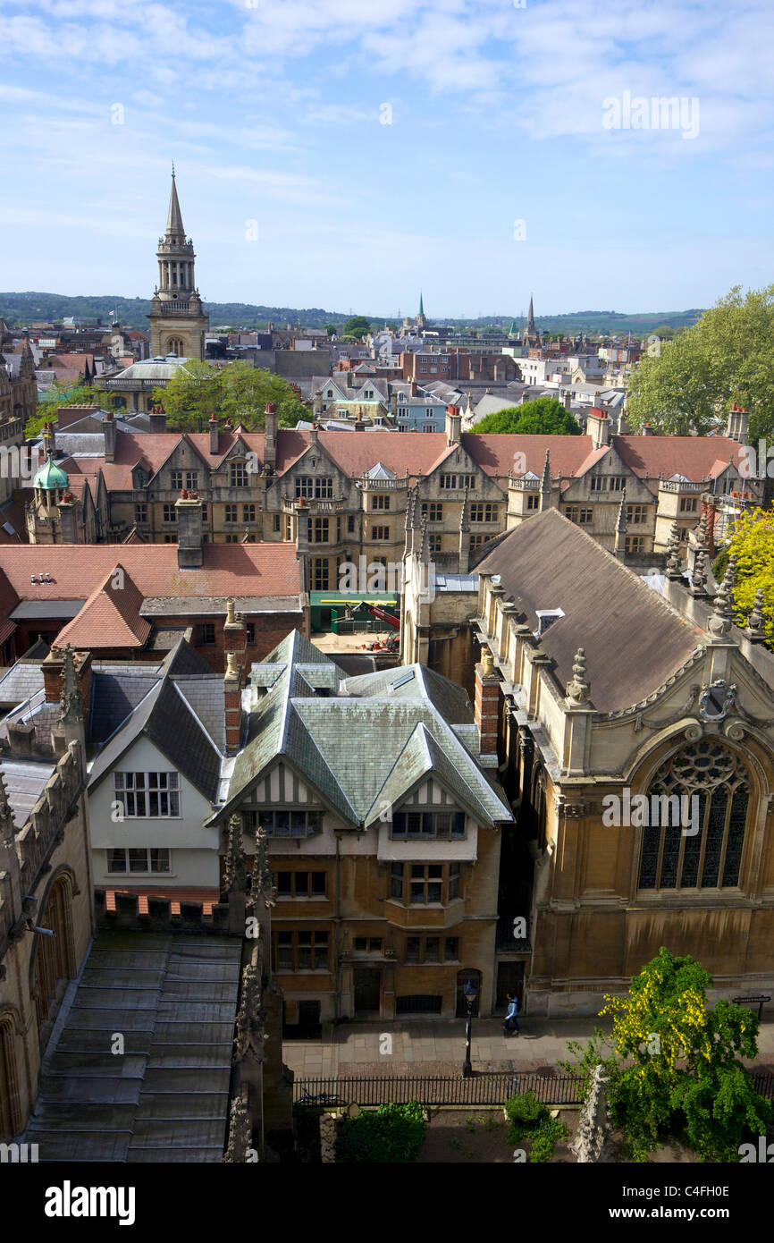 View over Brasenose College from tower of University Church Of St Mary The Virgin,  University of Oxford, Oxfordshire,  England, Stock Photo