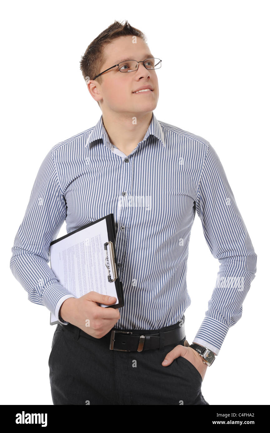business man holding clipboard Stock Photo - Alamy