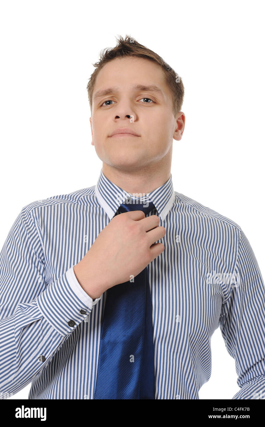 picture of a business man adjusting his tie Stock Photo