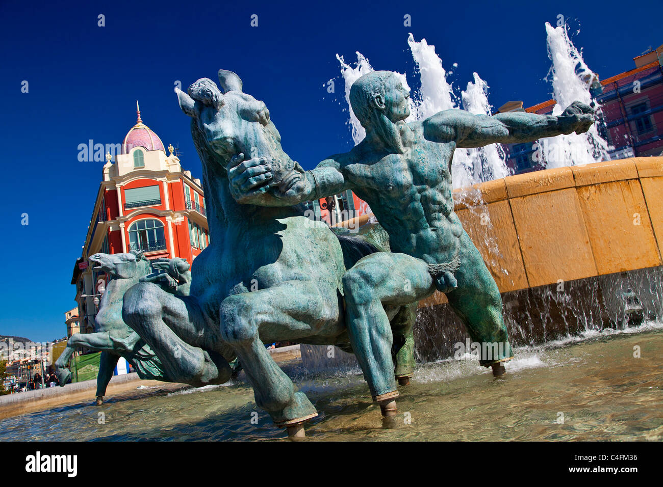 Nice, Old Town, Place Massena, Fontaine du Soleil (Fountain of the Sun) Stock Photo