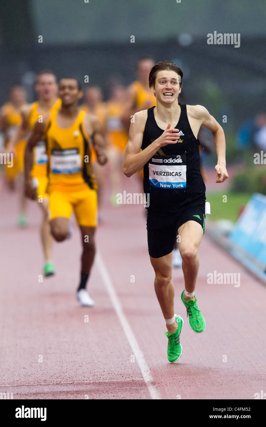 Lukas Verzbicas winner of the junior boys one mile run at the 2011 NYC Grand Prix Track and Field competition Stock Photo