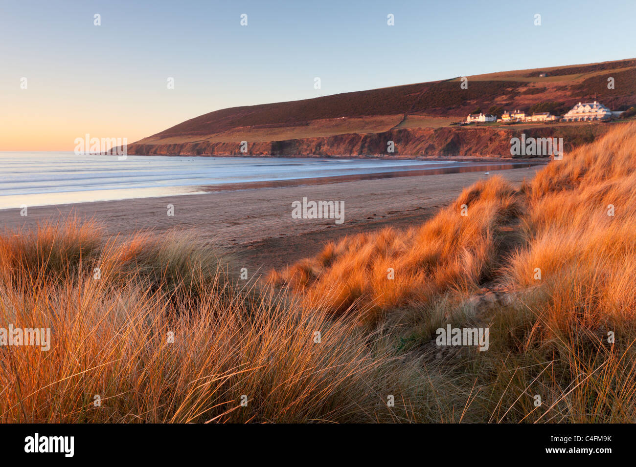 Saunton Sands and Saunton Down from the sand dunes at Braunton Burrows, Devon, England. Winter (January) 2011. Stock Photo