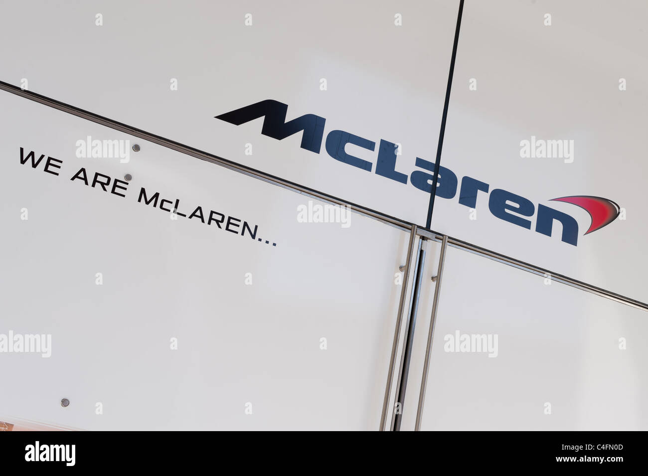 McLaren Showroom entrance with logo above entrance. Stock Photo